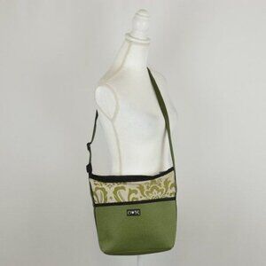 O Loves M Women's Green Tan Zip Closure Crossbody Bag